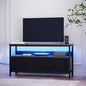 39" TV Stand for TVs up to 50", Media Console with Charging Station & LED Lights, 2 Drawer Storage Chest, Gaming Entertainment Center with Storage for Living Room, Brown, Medium