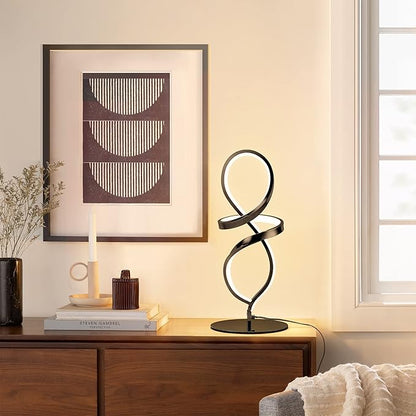 Mayful Modern Lamp with LED Spiral Design, Bedside Lamp with Stepless Dimming Switch, Contemporary Nightstand & Black Table Lamp for Bedroom, Living Room, Home Office, 12W 3200K Warm White,2 Pack