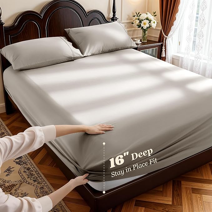 LBRO2M 1000 Thread Count 100% Egyptian Cotton Sheets Set Full Size, 4 Piece Sets Bed Sheet Deep Pocket Sheet Set 16" Soft Comfortable All Season (Full, Tapue)