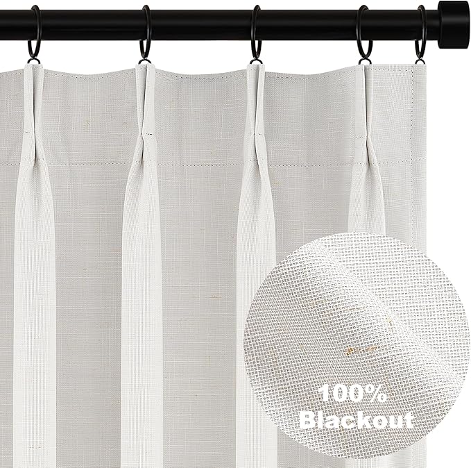 Topfinel 102 Inches Long Custom Blackout Linen Curtains, Pinch Pleated Noise Cancelling Curtains with Pin Hooks for Traverse Rods, Burlap Viral Drapes 2 Panels for Living Room Master Bedroom