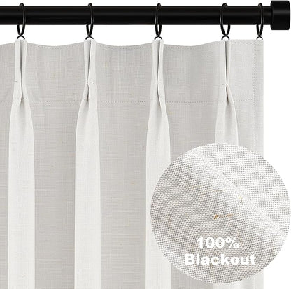Topfinel Pinch Pleat Full Blackout Curtains & Drapes 84 Inch Length 2 Panels Set, Flax Linen Room Darkening Soundproof Curtains with Hooks Rings for Bedroom Living Room Track System, Beige Ivory Birch