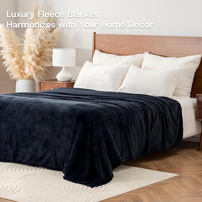 Luxury Fleece Warm Blanket, Soft Lightweight Velvety Plush Blanket for Sofa and Bed, Cozy Comfy for All Seasons(Black, 108×90 Inches)