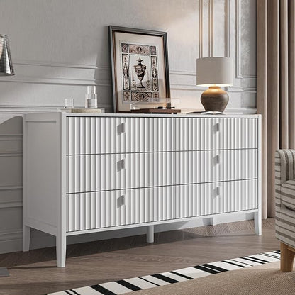 6 Drawer Dresser, Modern Chest of Drawers for Bedroom, Wood Fluted Dresser Organizer with Deep Drawers for Clothes, Nightstand for Bedroom, Hallway, Living Room, Entryway, White