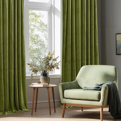 StangH Elegant Olive Green Velvet Curtains Christmas Decor Thermal Insulated Room Darkening Drapes for Home & Office, Heavy Soft Curtains, W52 x L100, 2 Panels