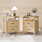 FavourLife Night Stand Set 2, 20" Wide Nightstands Set of 2, Modern Nightstand with Charging Station, 2 Drawer Wooden End Table with Solid Round Post Legs, Large Bedside Table for Bedroom, Natural Oak