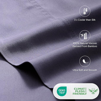 LuxClub Full Size Bed Sheets, 100% Rayon Derived from Bamboo Cooling Sheets, Breathable & Soft Deep Pocket Up to 16", Hotel Luxury Silky Sheets Full Size Set, Light Grey
