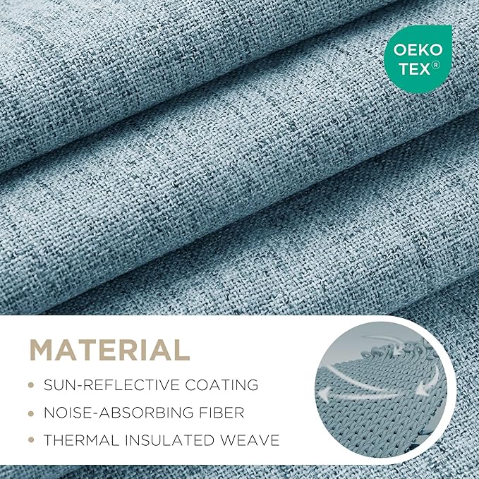 Joydeco Blackout Curtains for Bedroom - 63 Inch Long 100% Light Blocking 2 Panels Sky Blue Drapes, Thermal Insulated Room Darkening Curtains, Linen Textured for Living Room, Rod Pocket & Back Tabs
