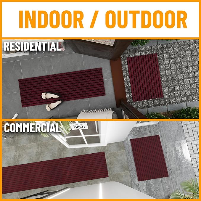 Ottomanson 2'7" x 10' Hallway Runner with Scraper Pile Extra Durable Non-Slip Rug Mat for Indoor & Outdoor Use - Ideal for Kitchen, Entryway, Patio & Garage - High-Traffic Carpet, Red