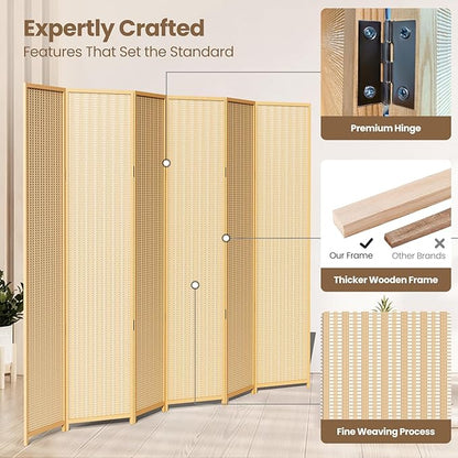 6 Panel Room Divider and Folding Screen,Bamboo Room Divider for Room Separation,67" H x 92.1" W