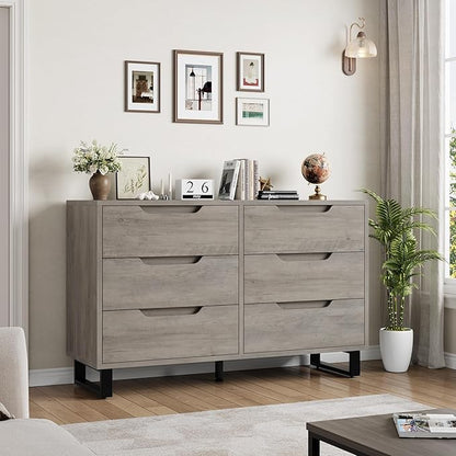 GarveeHome 6 Dresser for Bedroom, 47.2 in Wide Dresser, Freestanding Vertical Drawer Cabinet with Storage, Wooden Closet Storage Chest for Living Room, Hallway, Entryway, Ash Grey