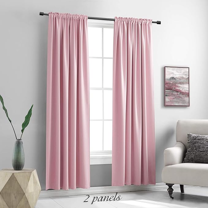 DONREN Pink Blackout Drapes for Girls Room - Baby Home Decoration Privacy Protection Thermal Insulated Blackout Window Drapes with Rod Pocket (2 Panels,52 x 84 Inch)