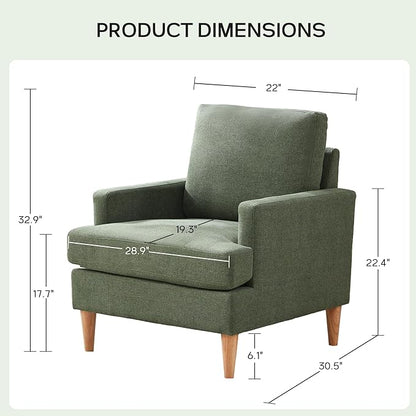 VKNOW Mid-Century Accent Chairs Set of 2, No Tools Assembly Required, Modern Upholstered Polyester Armchairs for Living Room & Bedroom, Comfortable Reading Chairs with Wood Legs, Green