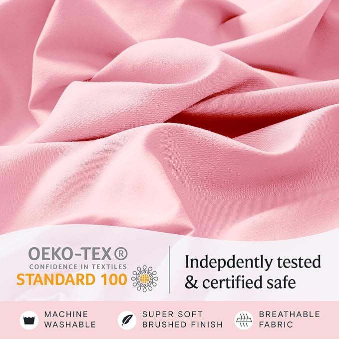 LuxClub 4 PC Sheet Set Bed Sheets Deep Pockets 16" Eco Friendly Wrinkle Free Cooling Machine Washable Hotel Bedding Silky Soft - Baby Pink Full