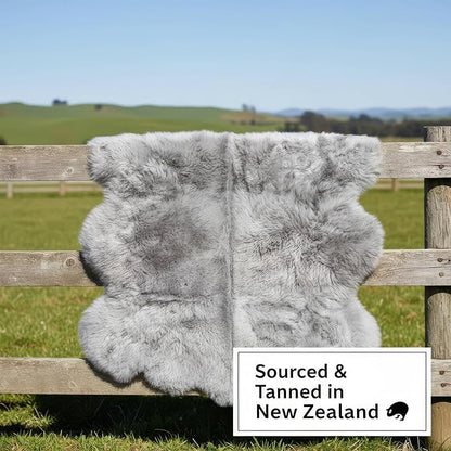 Premium Genuine Sheepskin Rug 5' x 6' Long Fur Soft & Natural Shaggy Living Room Rug, Silver Gray, Six Pelt