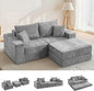 Boneless Sectional Loveseat Couch with Ottoman, Convertible Modular Floor Sleeper Sofa Bed, Comfy Foldable Compression Love Seat Sofa for Living Room, No Assembly, Light Grey