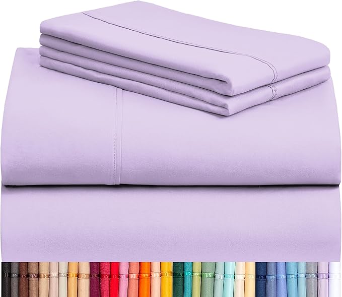 LuxClub 4 PC King Sheet Set, Deep Pockets Wrinkle Free Cooling Bed Sheets Hotel Bedding for Women, Men, Includes 1 Fitted Sheet, 1 Flat Sheet and 2 Pillowcases-Soft Lavender