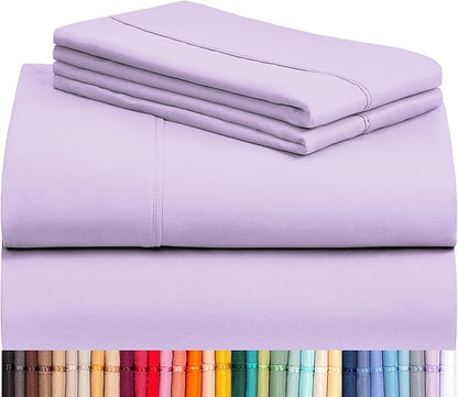 LuxClub 4 PC California King Sheet Set, Deep Pockets Wrinkle Free Cooling Bed Sheets Hotel Bedding for Women, Men, Includes 1 Fitted Sheet, 1 Flat Sheet and 2 Pillowcases-Lavender