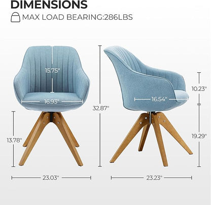 Zouron Mid Century Modern Accent Chair with Wooden Legs, Upholstered Swivel Chair No Wheels, Side Accent Armchair Vanity Chair for Small Space Home Office Living Room Bedroom, Light Blue