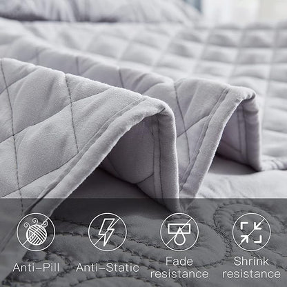 CHIXIN Oversized Bedspread Coverlet Set King Size - Lightweight Bedding Cover - Beautiful Stitching - 5 Piece Reversible Bedspread - Luxury Damask Paisley Pattern (King, Light Grey)