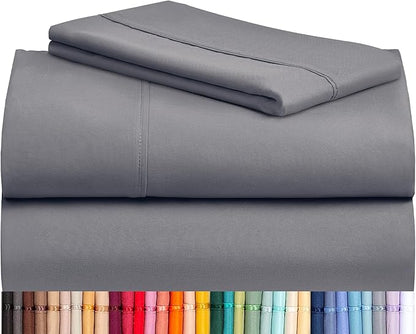 LuxClub 3 PC Extra Deep Pocket Twin XL Sheet Set, Wrinkle Free Cooling Bed Sheets Hotel Bedding for Women, Men, Kids & Teens, Includes 1 Fitted Sheet, 1 Flat Sheet and 1 Pillowcase- Light Grey