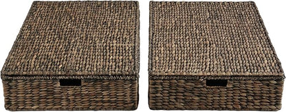 happimess BSK2015B-SET2 Holden 30" Classic Costal Hand-Woven Hyacinth Wicker Under Bed Storage Basket with for Storage and Decoration in Bathroom, Bedroom, Closet, Entryway, Brown (Set of 2)