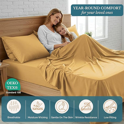 Casa Platino Bedding Sheets & Pillowcases, Bed Sheet California King Size, Pre-Washed California King Bed Set, Brushed Microfiber Cooling California King Sheets, California King Sheet Set - Cocoon