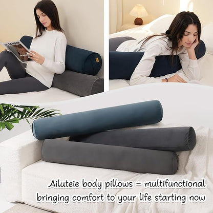 Long Round Body Pillow for Adults – Bolster Pillow for Bed, Cervical Roll Pillow, Firm Support for Sleeping,47.24 x 7.87 Inches,Teal Blue