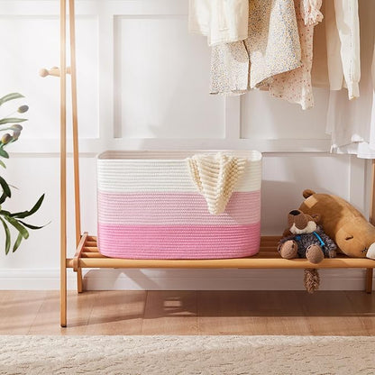 Blanket Basket,Rectangle Woven Baskets for Storage,100L Laundry Basket for Decorative Nursery Blanket,Toys,Dirty Clothes and Magazine in Shelves,Baby Room,and Living Room