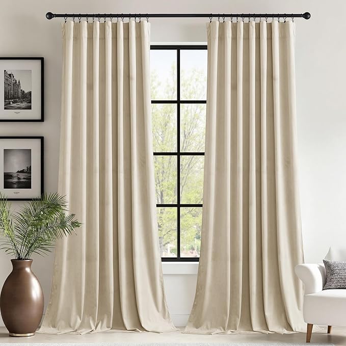 StangH Beige Nursery Bedroom Curtains Extra Wide 60 inches Velvet Doorway Curtains Thermal Insulated Privacy Assured Panels for Dining Living Room/Patio Sliding Door, W62 x L90, 2 Panels