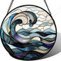 Stained Glass Window Hanging, Ocean Waves Sun Catchers Diamond Glass Panel Hangings Abstract Suncatcher Decor for Birthday for Women, Men, Wife, Aunt, and Mom 14.9x14.9 in