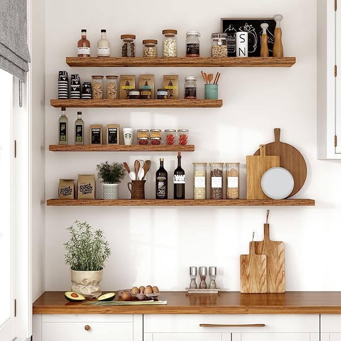 Vivelove 10 Inch Deep Floating Shelves 48 inch Long, 47.2 x 10 Wide Wall Shelves with Invisible Brackets, for Bedroom Bathroom Living Room Kitchen Office, Farmhouse Home Decor, Set of 2, Rustic Brown