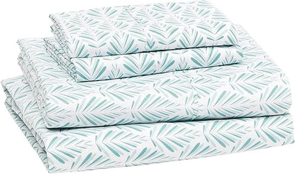 Amazon Basics Lightweight Super Soft Easy Care Microfiber 4 Piece Comfortable Bed Sheet Set With 14" Deep Pockets, Full, Aqua Fern, Printed