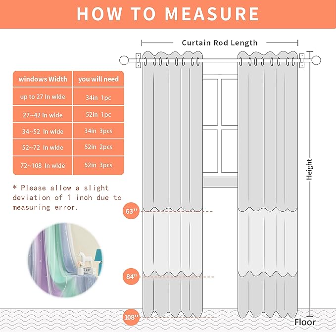 XiDi Purple, Grey, Unicorn Green Curtains - 84" L x 34" W, 1 Panel for Girls & Kids Room Decor