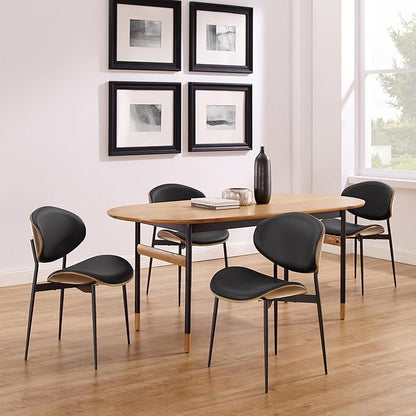 Art Leon Genuine Leather Dining Chairs Set of 2, Mid Century Modern Chair, Upholstered Kitchen Dining Room Chairs, Armless Accent Chair with Black Walnut Bendwood, Black