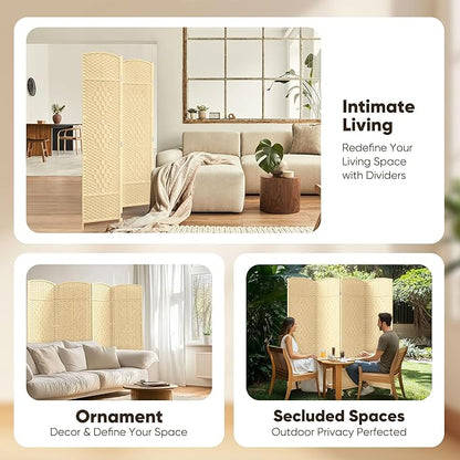 JOSTYLE Room Divider Wall 4 Panel 6FT Room Divider Panel, Privacy Divider Screen for Room Separation, Folding Parition Screen Freestanding for Bedroom Home Office Restaurant, Ivory White