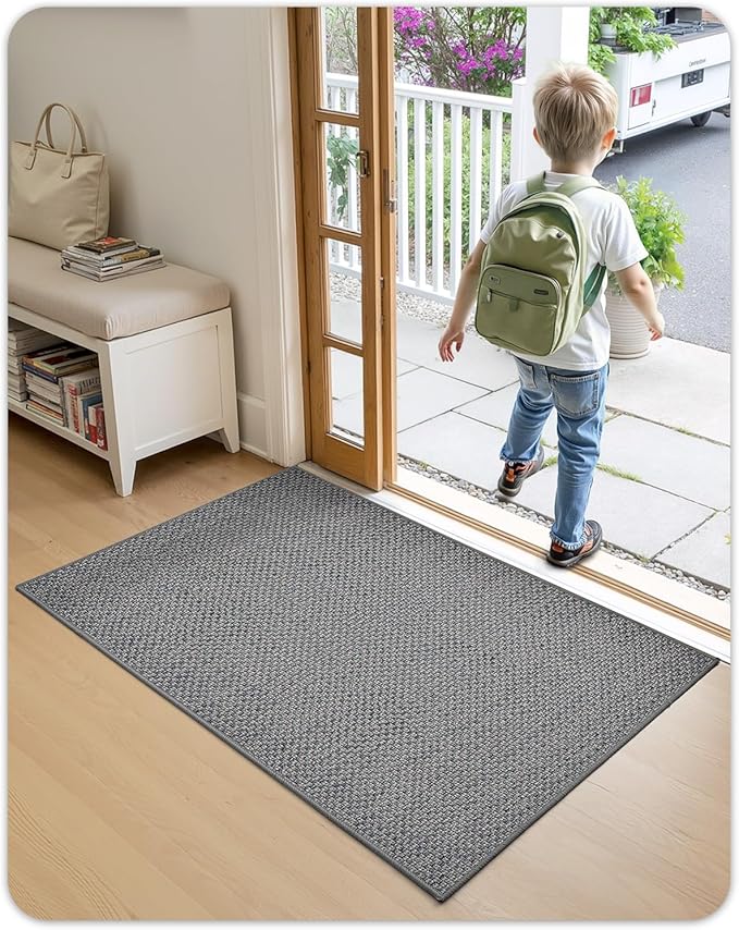 Color&Geometry Ultra-Thin Indoor Door Mat, 27"x59" Low-Profile Non-Slip Entryway Rug with Modern Geometric Texture, Washable Doormat for Entrance, Front Doors, Light Grey (Rolled-up NO Creases)