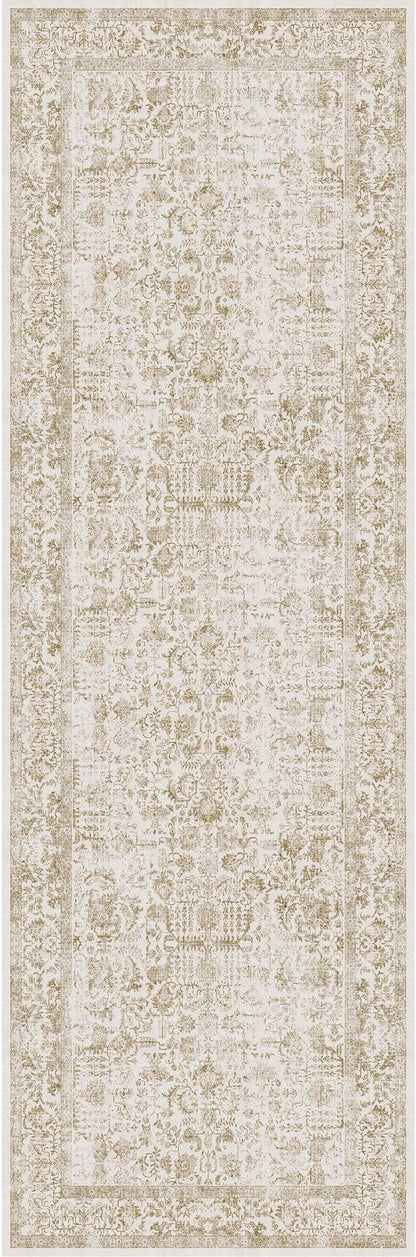 Light Brown Runner Rug 3x8 Hallway Machine Washable Kitchen Vintage Distressed Non Slip Long Carpet Indoor Retro Floral Bedroom Accent Throw Rug for Bathroom Office Laundry Dining Room
