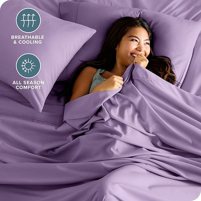 Bare Home Hotel Luxury Twin Sheet Set, Extra Soft - 4 Piece Set - Deep Pockets - Easy Fit - Cooling & Breathable - Wrinkle, Fade, Stain Resistant - Includes 2 Pillowcases (Twin, Lavender)