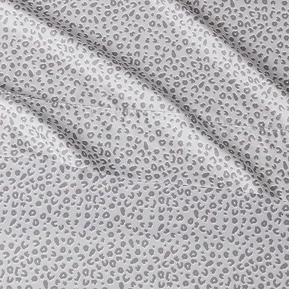 Amazon Basics Lightweight Super Soft Easy Care Microfiber 4 Piece Bed Sheet Set With 14-inch Deep Pockets - Queen, Gray Cheetah,Printed
