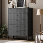 Black 5 Drawer Dresser, Modern Tall Dresser for Bedroom, Fluted Wood Chest of Drawers with Deep Drawers for Clothes, Storage Cabinet for Bedroom, Living Rooms, Offices, Entryways