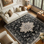 Area Rugs Square 6ft Washable Non-Slip, Floral Vintage Distress Print Pattern Medallion Carpet for Living Room Bedroom Dining Room, Black Brown Neutral Dark Tan