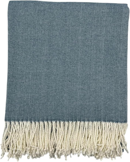 Alashan Cotton Acrylic Adirondack Herringbone Woven Throw - Blue White Herringbone Throw - Baltic Blue