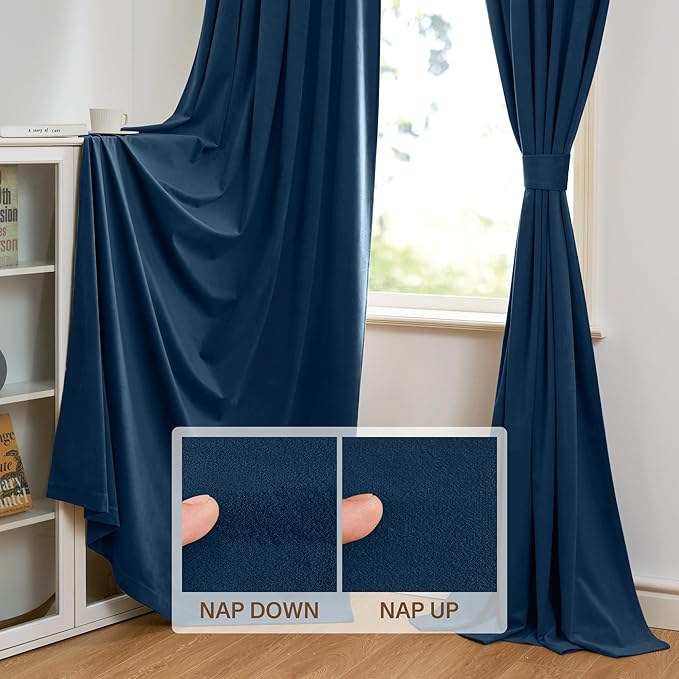 StangH Navy Blue Curtains - Thick Soft Velvet Light Blocking Curtains 96 inches for Living Room, Elegant Decor Window Treatment Set for Villa/Farmhouse, W52 x L96, 2 Panels