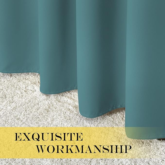 NICETOWN Sea Teal Blackout Curtains for Bedroom/Living Room 132 Inch Length - Thermal Insulated Room Darkening Grommet Top Window Curtains (100 by 132 - Inch, 1 Panel)