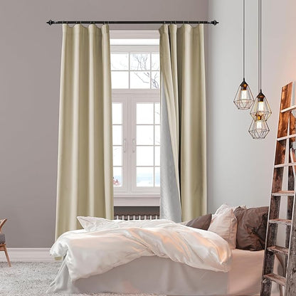 Soundproof 100% Blackout Curtains 80 inches, 3 Layers Thermal Insulated Back Tab Drapes for Door Window Nursery Divider Living Room, with Pin Hooks Beige 50x80 Inch 1 Panel