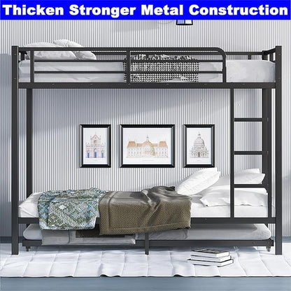 Upgraded Version Thicken Heavy Duty Metal Twin XL Bunk Bed with Twin Size Trundle, Modern Style Stronger Bunk Bed Frame for Adults, Easy Assembly (Twin XL)