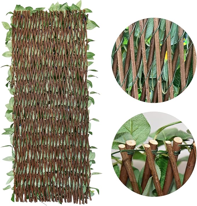 GLANT Expandable Fence Privacy Screen for Balcony Patio Outdoor,Decorative Faux Ivy Fencing Panel,Artificial Hedges (Single Sided Leaves) (2, White Rose)