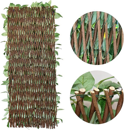 GLANT Expandable Fence Privacy Screen for Balcony Patio Outdoor,Decorative Faux Ivy Fencing Panel,Artificial Hedges (Single Sided Leaves) (2, White Rose)