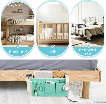 Loghot Bedside Caddy/Bedside Storage Bag Hanging Organizer for Bunk and Hospital Beds,Dorm Rooms Bed Rails,Can be Placed Glasses,Books,Mobile Phones,Keys (2pc Green)