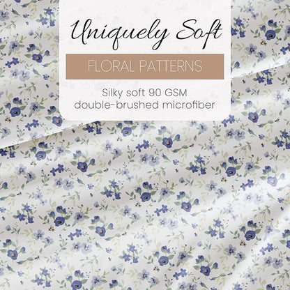 Linen Market Double-Brushed Patterned Microfiber California King Sheet Set 4 Piece – OEKO-TEX Certified Ultra Soft & Wrinkle-Free - 16" Deep Pocket Sheets Easy Care Cal-King Size - Blossoms Light Blue